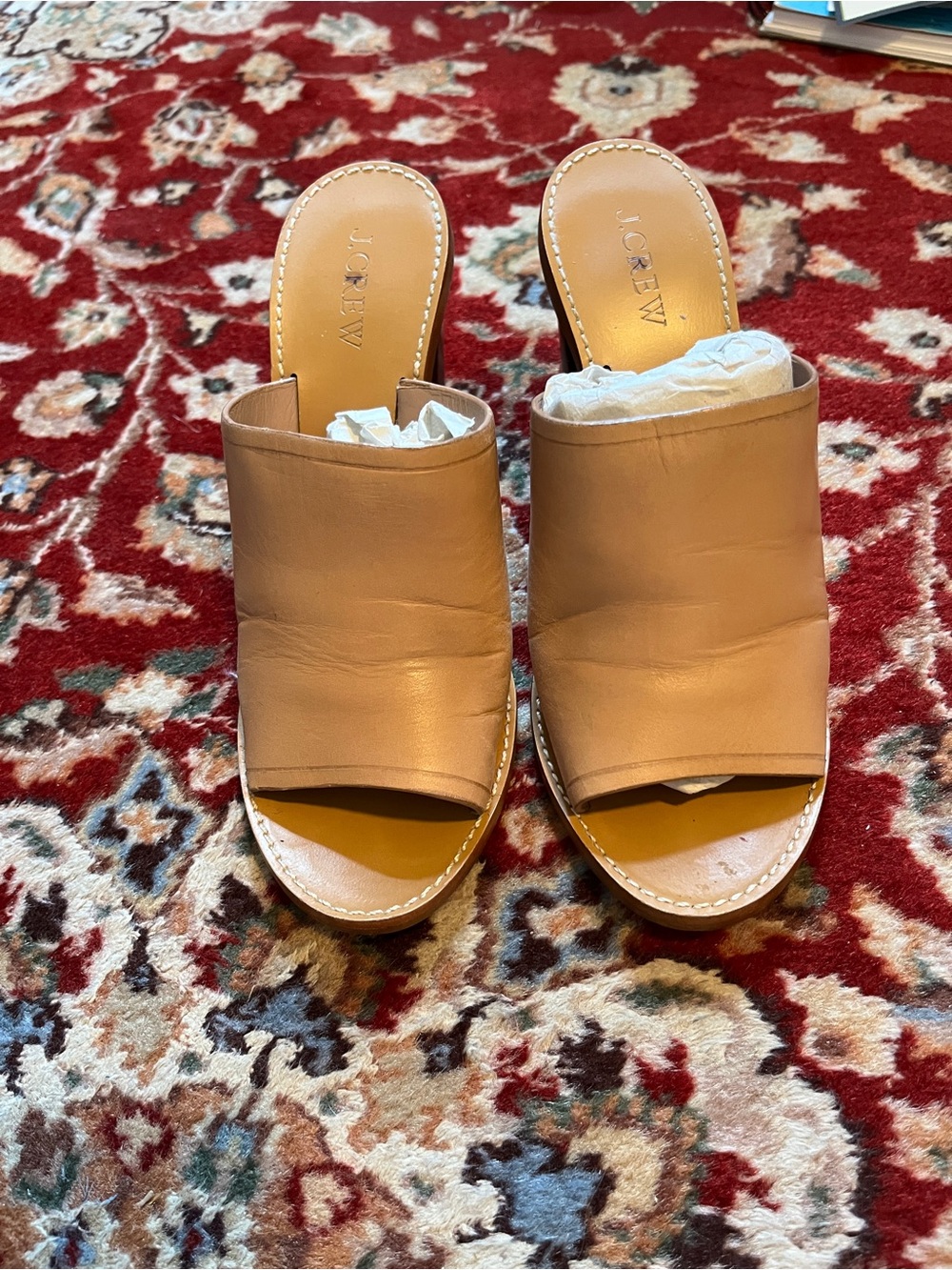 J. Crew Tan Leather Slip-On Mule Sandals